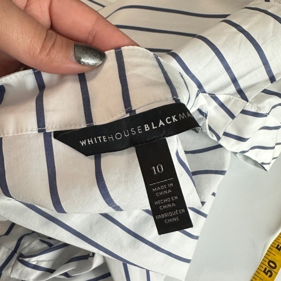 WHBM The Carmen Stripe Print V-Neck Blouse 3/4 Bell Sleeve White Sz 10 - Picture 4 of 12